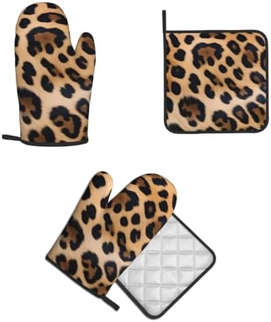 Quopvn Rough Leopard Print Oven Mitts and Pot Holders 2pcs Set