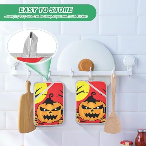 2Pcs Halloween Jack-o-Lantern Pot Holder Set Non-Slip Potholders with Pockets