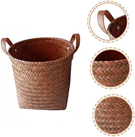 Leather Brown Wicker Laundry Storage Basket for Home and Clothes