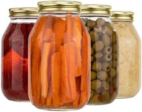 kitchentoolz 32-Ounce Canning Jars 4 Pack with Gold Lids