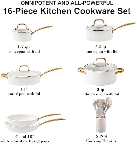 VONIKI 16 PCS Nonstick Cookware Set with Dutch Oven and Utensils