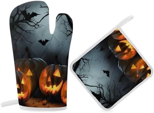 Halloween pumpkin oven mitts set