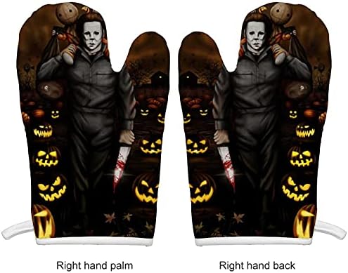 Halloween Michael Myers Oven Mitts Soft Cotton Heat Resistant Gloves for Kitchen