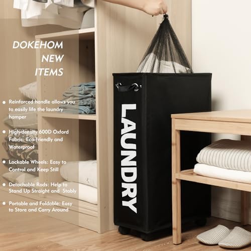 Ultra Portable 29-Inch Slim Laundry Hamper with Wheels Black