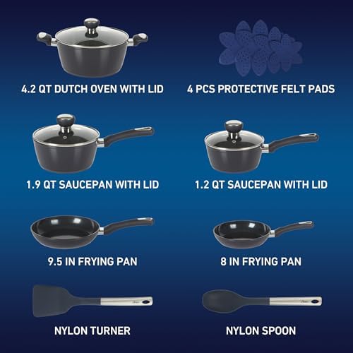 Oster Hawke 14-Piece Cookware Set BlackBlue