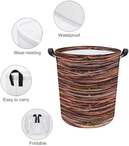 MEIKKO Woven Branches Laundry Basket with Waterproof Coating