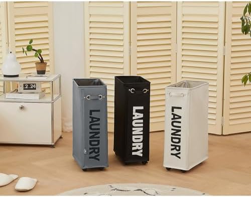 Collapsible Durable Easy to Use 25-Inch Slim Laundry Basket on Wheels