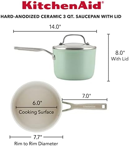 KitchenAid Hard Anodized Ceramic Nonstick 3 Quart Sauce Pan with Lid Pistachio