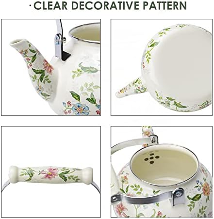 OLYTARU Enamel Teapot with Growing Floral Design