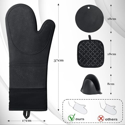 Funnydin Oven Mitts Set - Heat-Resistant Waterproof Kitchen Potholders