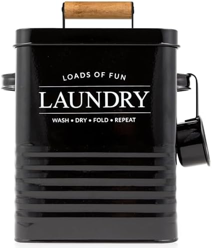 Calindiana Modern Farmhouse Laundry Soap Dispenser with Scoop and Holder Black