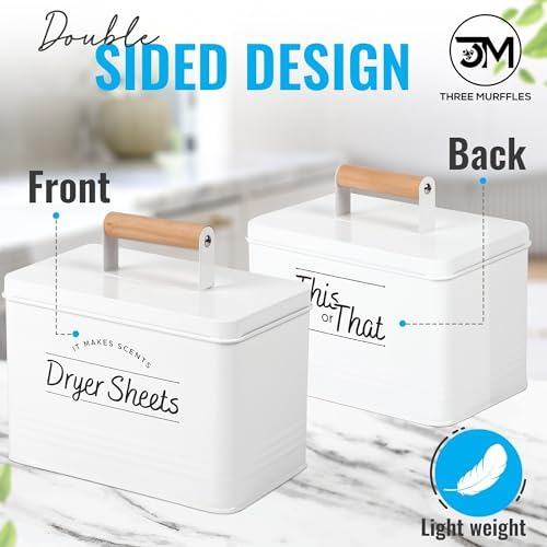 Three Murffles Dryer Sheet Holder - Sturdy White Dispenser