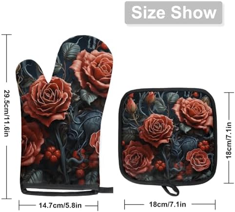 Halloween Red Rose Oven Mitt Set