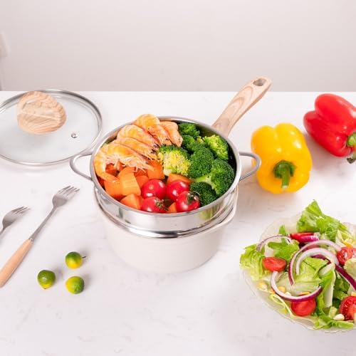 JEETEE 15 Quart Nonstick Saucepan with Steamer Basket PFOA-Free Heat-Resistant