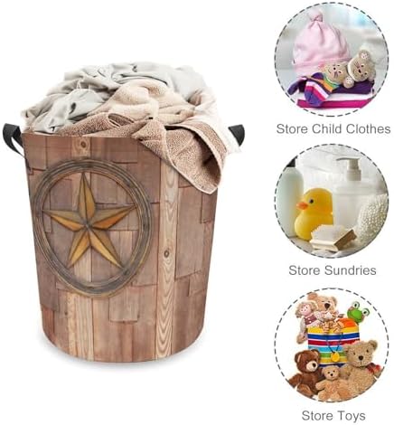 Star on Wood Wall Laundry Hamper Collapsible Storage Basket Home Kitchen Organization