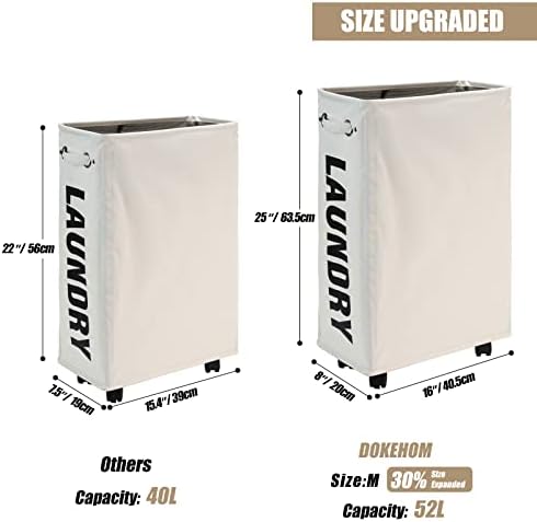 Collapsible Durable Easy to Use 25-Inch Slim Laundry Basket on Wheels