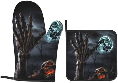 Zombie Hand Dark Halloween Oven Mitts and Pot Holders
