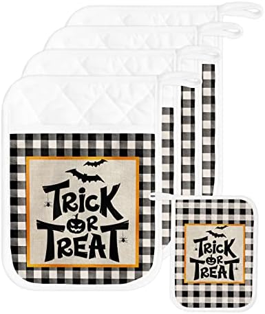 Happy Halloween Pot Holders Set of 5 with Pocket and Hanging Loops