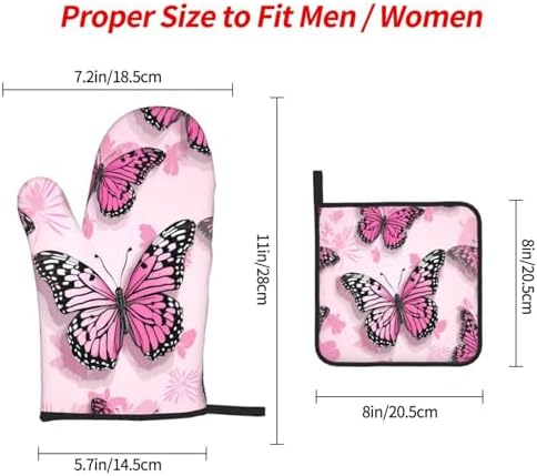 Oven Mitts Set with Butterfly Pattern Heat Resistant and Durable