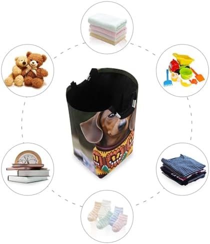 Kigai Collapsible Laundry Basket with Handles Cute Dachshunds Portable Large Waterproof Organizer