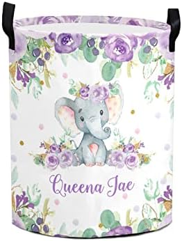Purple Floral Elephant Laundry Basket with Waterproof PE Coating