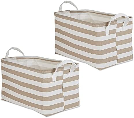 DII laundry storage collection Stone Stripe Collapsible Bins 2 piece set