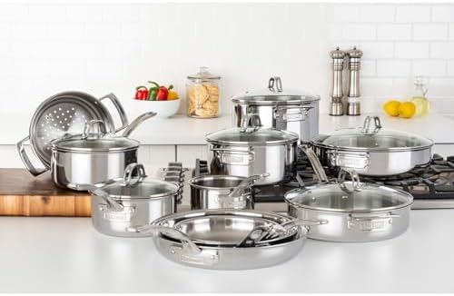 Stainless Steel Cookware Set of 17 Pans for Professional Grade Kitchen Use