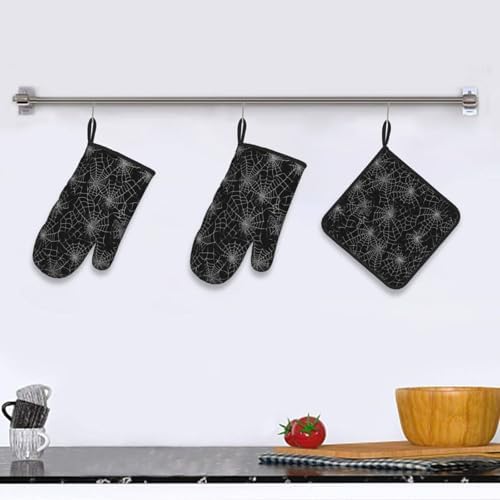 Halloween Spiders Oven Mitts Pot Pads Heat-Resistant Cooking Gloves