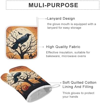 Exclusive Halloween Oven Mitts Pot Covers Set Heat-Resistant for Kitchen Use