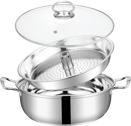 Stainless Steel Steamer with 2 Trays and Glass Lid