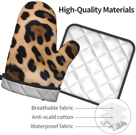 Quopvn Rough Leopard Print Oven Mitts and Pot Holders 2pcs Set