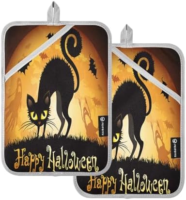 2Pcs Halloween Black Cat Pot Holder Set