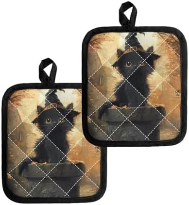 Safe Halloween Black Cat Kitchen Potholders