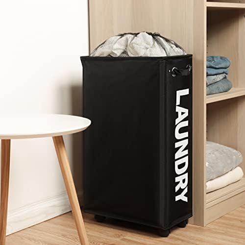 Ultra Portable 29-Inch Slim Laundry Hamper with Wheels Black