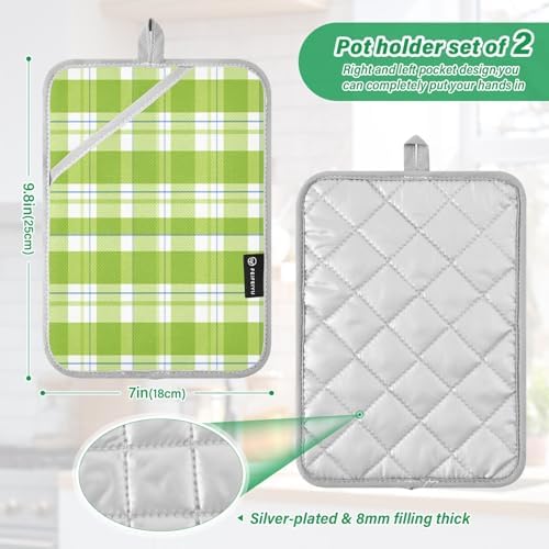 Kcldeci Checkered Geometric Green 2-Pack POTHolders