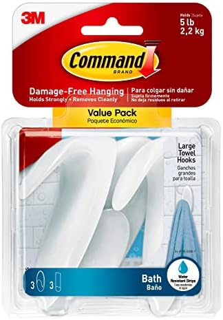 Bath Damage-Free Towel Organizer 3-Large Clear Frosted Water-Resistant Strips