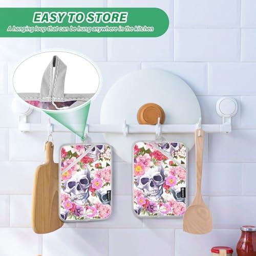 Summer Halloween 2-Piece Potholders Floral Skull Heat-Resistant Kitchen mitts