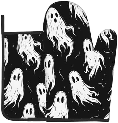 Halloween Ghost Oven Mitt Set Heat-Resistant Potholders for Baking Cooking