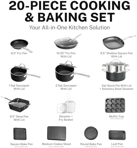 GranitestoneClean Safe 20-Pc Cookware Set Non-Stick Durable for Kitchen Use