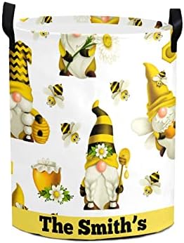 Personalized Honey Bee Gnomes Waterproof Foldable Laundry Basket Bag with Handle