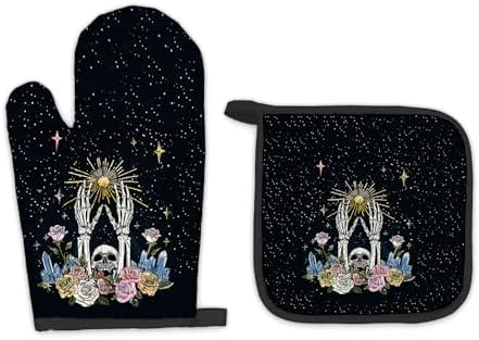 mouthwatering bone-structured black gothic oven mitts and pot holders sets