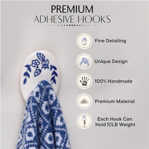 3 Hooks 6 Strips - White Blue Coats Towels Hanging Hook