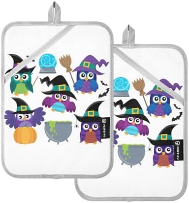 Ourvii 2Pcs Halloween Funny Owl Witches Pot Holder Set