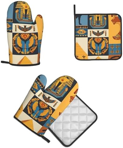 QuopvnAncient Egypt Tribe Series Printed Oven Mitts and Pot Holders Set of 2