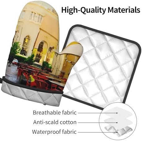 Italian Old Street Elegance Non-Slip Oven Mitt Set