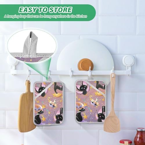 Halloween Black Cat 2Pcs Pot Holder Set Non-Slip Kitchen Baking Cooking
