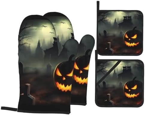 Halloween Horror Oven Mitts and Pot Holder Set of 4