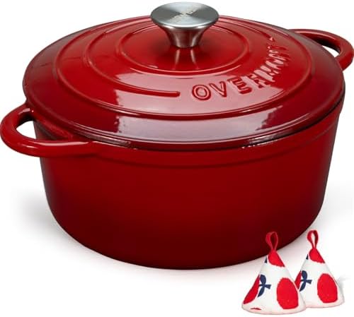 Overmont 7QT Enameled Cast Iron Dutch Oven with Lid and Cookbook