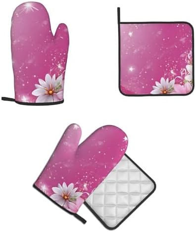Daisy-Printed Oven Mitts and Pot Holders Non-Slip Kitchen Gloves
