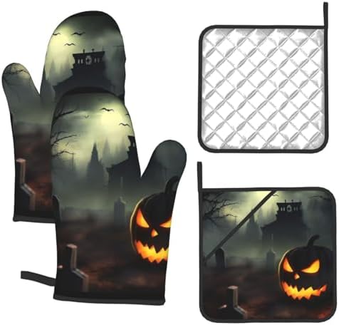 Halloween Horror Oven Mitts and Pot Holder Set of 4